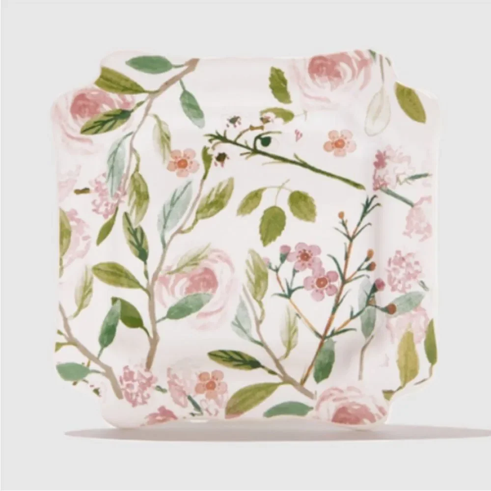 Sweet Laurel Stoneware Dessert Appetizer Plates Set Floral & Light Pink